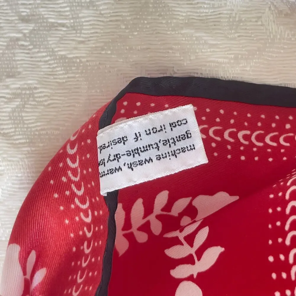 Vintage Signed VERA NEUMAN 1960s Red and White Floral Square Scarf 21” x 21”